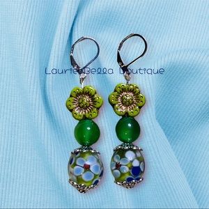 Flower and Lampwork CarEYE Earrings